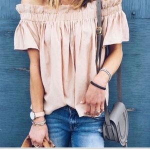Lucca Off The Shoulder Flowy Ruffle Boho Blouse Blush Size S Romantic Feminine